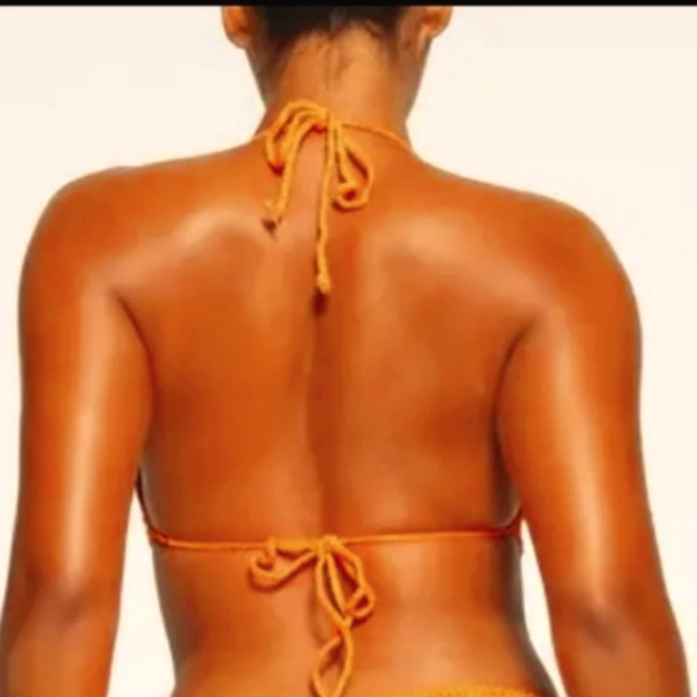 NWT SKIMS CROCHET SWIM HANDKERCHIEF HALTER TOP ORANGE 3X 2X Adjustable